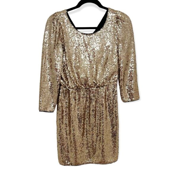 Lulu's Gold Sequin Long Sleeve Mini Dress - Picture 1 of 9